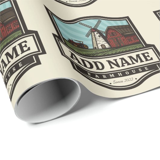 Persoonlijke NAAM Rustieke Boerderij Oude Windmole Cadeaupapier (Rol Hoek)