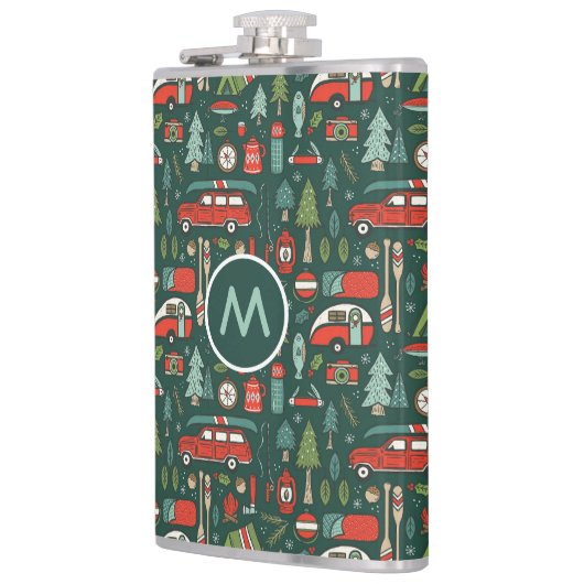 Persoonlijke naam rustige kerst kamperen heupfles (Links)