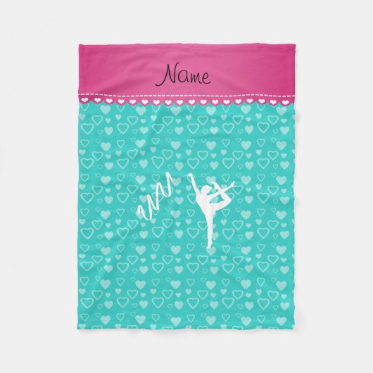 Persoonlijke naam rythmic gymnast turquoise harten fleece deken (Voorkant)