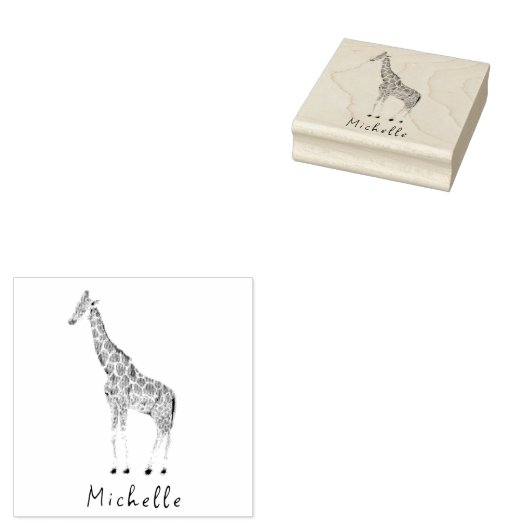 Persoonlijke naam Safari Animal Giraffe Rubberstempel (Gestempeld)