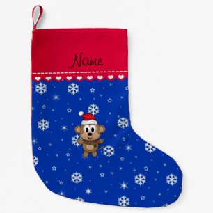 Persoonlijke naam santa apenblauwe sneeuwvlokken kleine kerstsok
