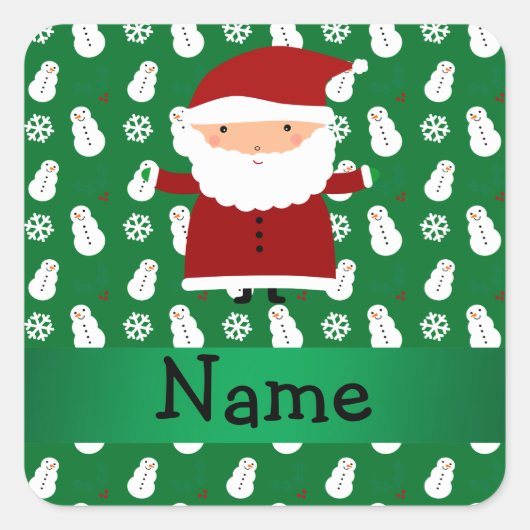 Persoonlijke naam santa green snewman vierkante sticker (Voorkant)