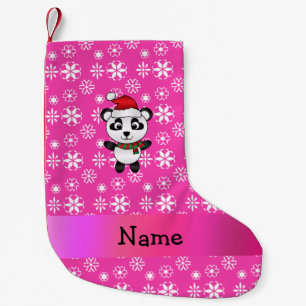 Persoonlijke naam santa panda beer roze sneeuwvlok kleine kerstsok