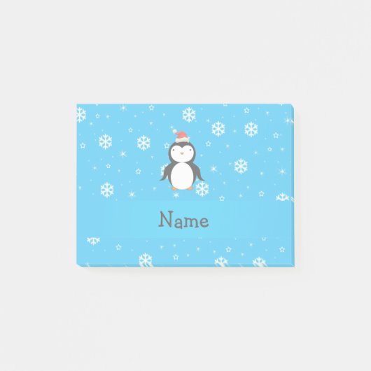Persoonlijke naam santa penguin blue sneeuwvlokken post-it® notes (Voorkant)