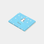 Persoonlijke naam santa penguin blue sneeuwvlokken post-it® notes (Schuin)