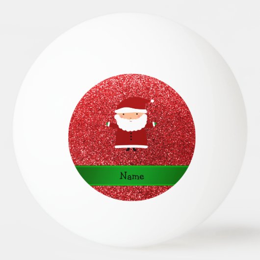 Persoonlijke naam santa red glitter pingpongbal (Achterkant)