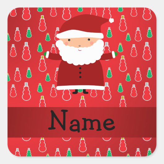 Persoonlijke naam santa red snowmen vierkante sticker (Voorkant)