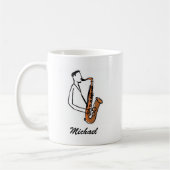 Persoonlijke naam saxofonist – muziek liefhebber koffiemok (Links)