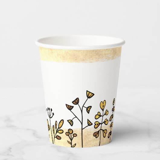 Persoonlijke naam Schattig goud wit & zwart bloemm Papieren Bekers (Achterkant)