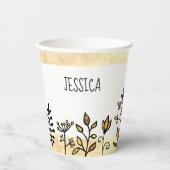 Persoonlijke naam Schattig goud wit & zwart bloemm Papieren Bekers (Voorkant)