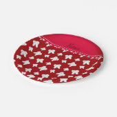 Persoonlijke naam schattig rood tandpatroon papieren bordje (Gekanteld)