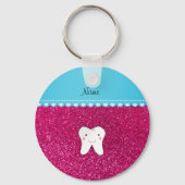 Persoonlijke naam schattig tandroze glitter sleutelhanger (Voorkant)
