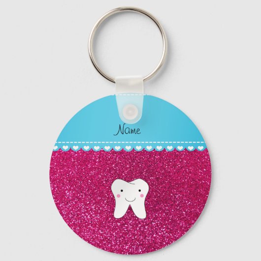 Persoonlijke naam schattig tandroze glitter sleutelhanger (Voorkant)