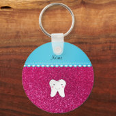 Persoonlijke naam schattig tandroze glitter sleutelhanger (Voorkant)