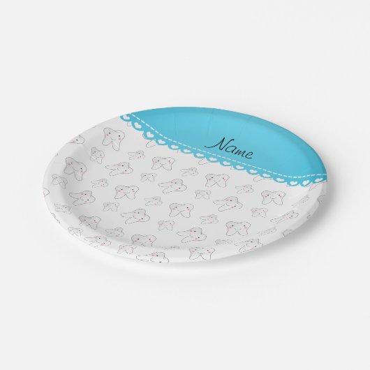 Persoonlijke naam schattig wittand patroon papieren bordje (Gekanteld)