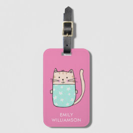 Persoonlijke naam schattige kattenillustratie bagagelabel
