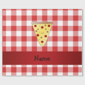 Persoonlijke naam schattige pizza rode ingecheckt cadeaupapier (Vlak)