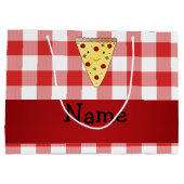 Persoonlijke naam schattige pizza rode ingecheckt large cadeautasje (Achterkant)