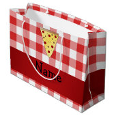 Persoonlijke naam schattige pizza rode ingecheckt large cadeautasje (Achterkant Gekanteld)