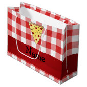 Persoonlijke naam schattige pizza rode ingecheckt large cadeautasje (Voorkant Gekanteld)