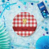 Persoonlijke naam schattige pizza rode ingecheckt papieren bordje (Feest)