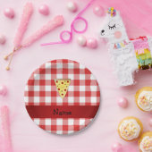 Persoonlijke naam schattige pizza rode ingecheckt papieren bordje (Feest)