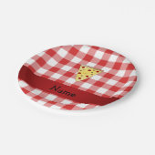 Persoonlijke naam schattige pizza rode ingecheckt papieren bordje (Gekanteld)