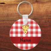 Persoonlijke naam schattige pizza rode ingecheckt sleutelhanger (Voorkant)