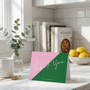 Persoonlijke naam Schattige preppy roze en groene  Bedankkaart