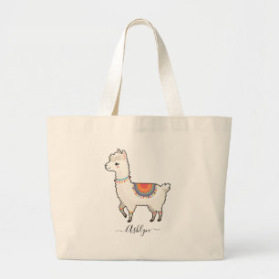 Persoonlijke naam Schattige Regenboog Lama Grote Tote Bag