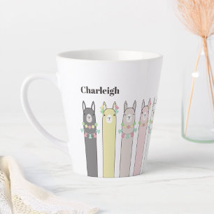 Persoonlijke naam Schattige Retro Kleurrijke Llama Latte Mok