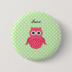 Persoonlijke naam schattige roze uil ronde button 5,7 cm