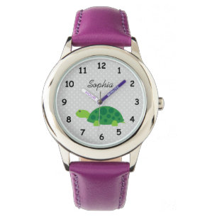 Persoonlijke naam schattige schildpad roze meisjes horloge