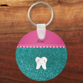 Persoonlijke naam schattige tandaqua glitter sleutelhanger (Voorkant)