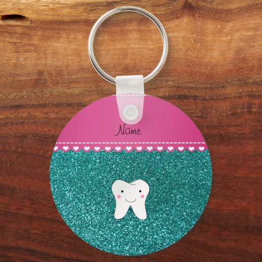 Persoonlijke naam schattige tandaqua glitter sleutelhanger (Voorkant)