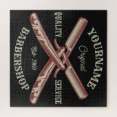 Persoonlijke NAAM Scheermes Barbershop Legpuzzel (Horizontaal)