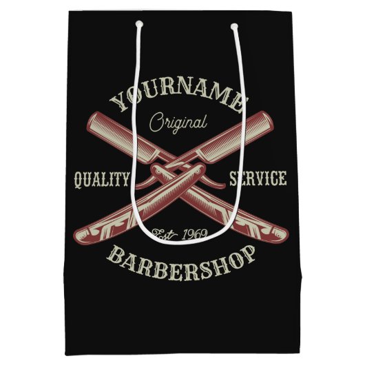 Persoonlijke NAAM Scheermes Barbershop Medium Cadeauzakje (Achterkant)