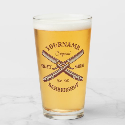 Persoonlijke NAAM Scheermes Kapperszaak Glas (Voorkant gevuld)