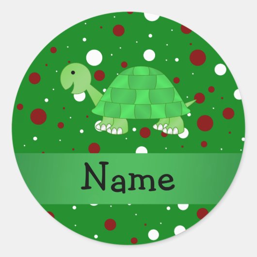 Persoonlijke naam schildpad kerst ronde sticker (Voorkant)