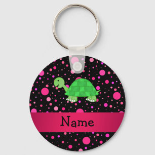 Persoonlijke naam schildpad roze poka dots sleutelhanger