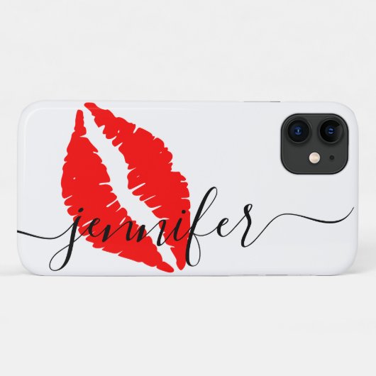 Persoonlijke naam, Script-Red Lips, wit/zwart Case-Mate iPhone Case (Achterkant (horizontaal))