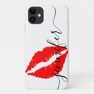 Persoonlijke naam, Script-Rode lippen, Wit/Zwart Case-Mate iPhone Case