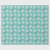 Persoonlijke naam Silver Snowflake Blauwgroen Gift Cadeaupapier (Vlak)