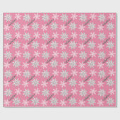 Persoonlijke naam Silver Snowflake Pink Gift Cadeaupapier (Vlak)