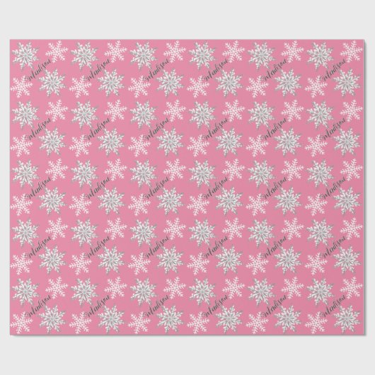 Persoonlijke naam Silver Snowflake Pink Gift Cadeaupapier (Vlak)