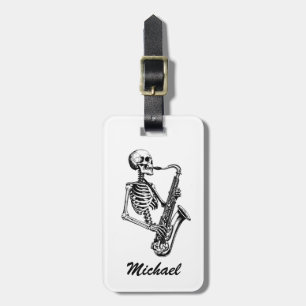 Persoonlijke Naam Skelet Saxofoon Muziek Liefhebbe Bagagelabel