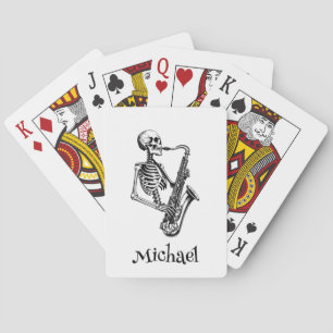 Persoonlijke Naam Skelet Saxofoon Muziek Liefhebbe Pokerkaarten