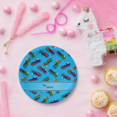 Persoonlijke naam sky blauwe sneeuwscooters papieren bordje (Feest)