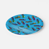 Persoonlijke naam sky blauwe sneeuwscooters papieren bordje (Gekanteld)