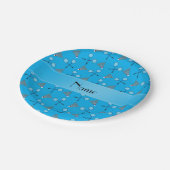 Persoonlijke naam sky blue badminton papieren bordje (Gekanteld)
